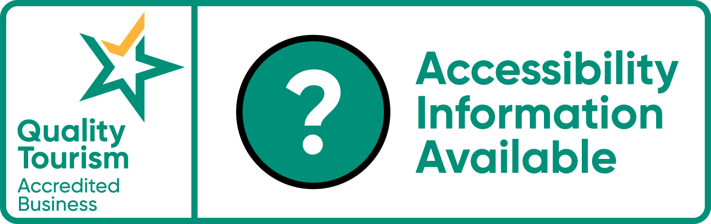 Quality Tourism Accredited Business logo stating Accessibility Information Available.